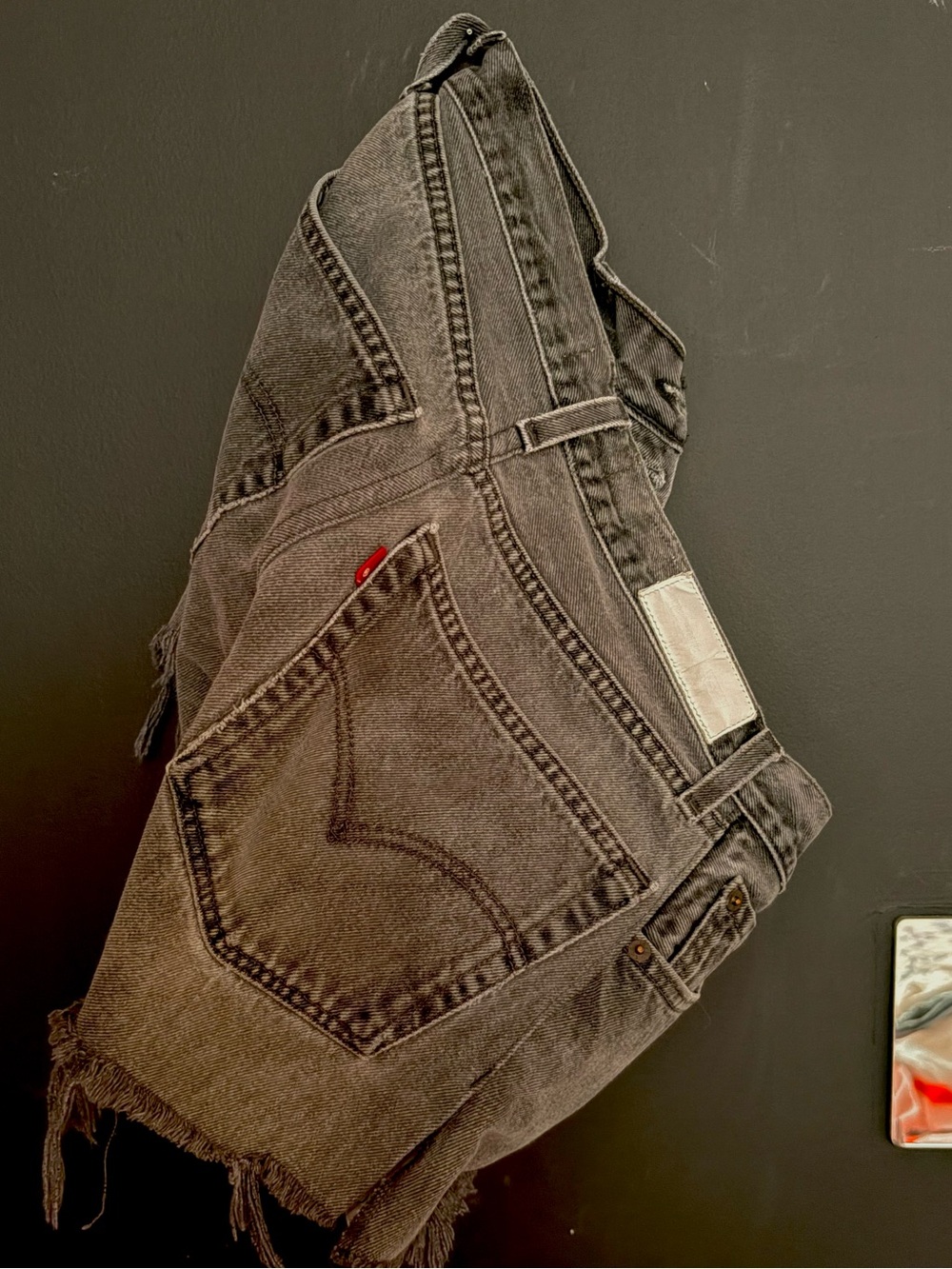 Re/Done Gray Denim Cutoff Shorts with Frayed Hem